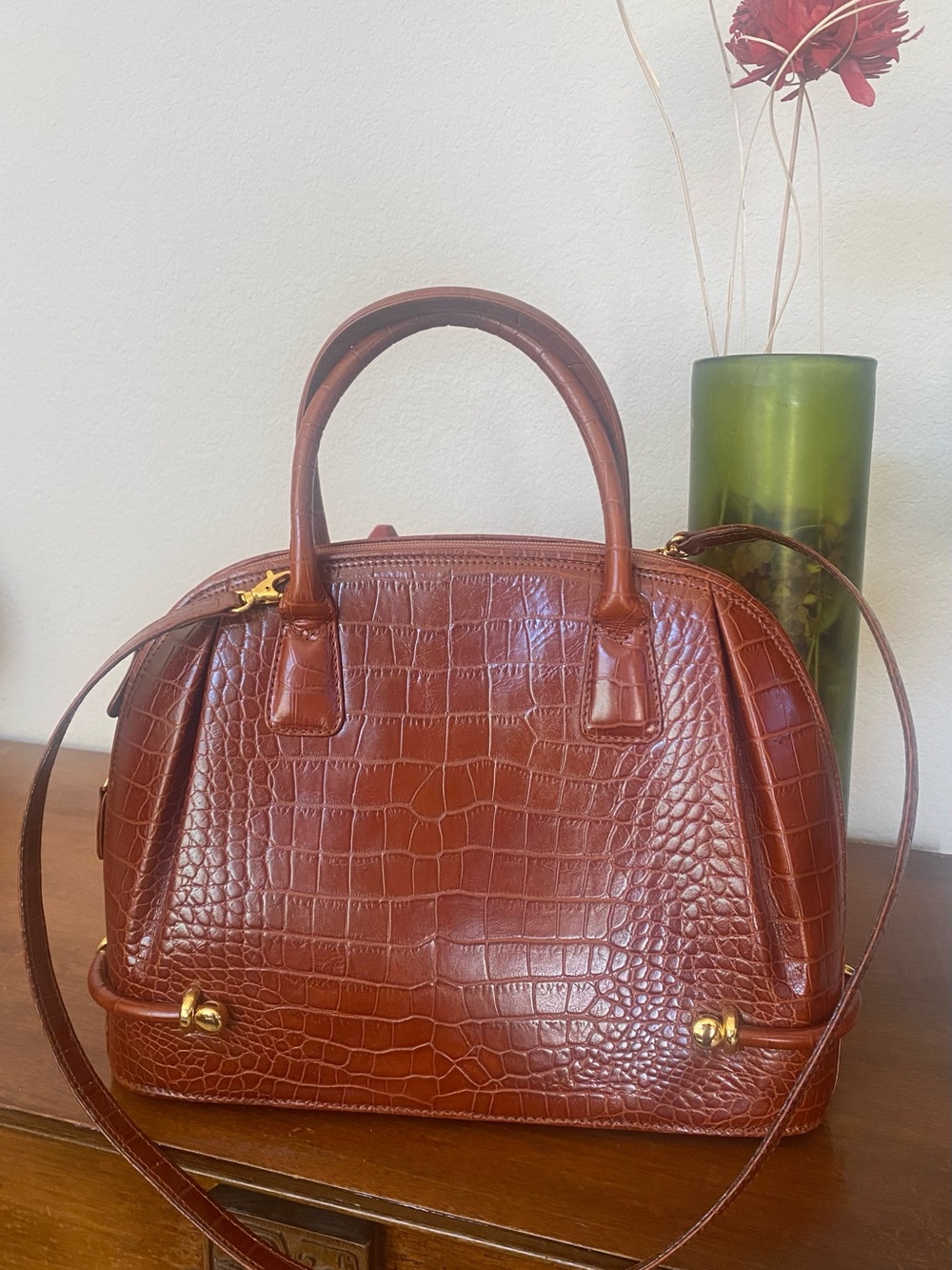 Stunning Bally Crocodile Embossed Brown 2 Way Domed Satchel Shoulder  Bag